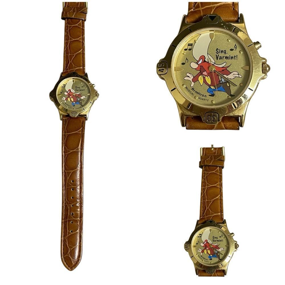 Vintage Yosemite Sam Armitron Musical Quartz Watch Tan Crocodile Print Band